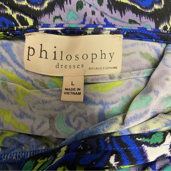 Philosophy Sleeveless Maxi Dress Size L Blue Purple Pull On Braided Waist Spring - Picture 6 of 8